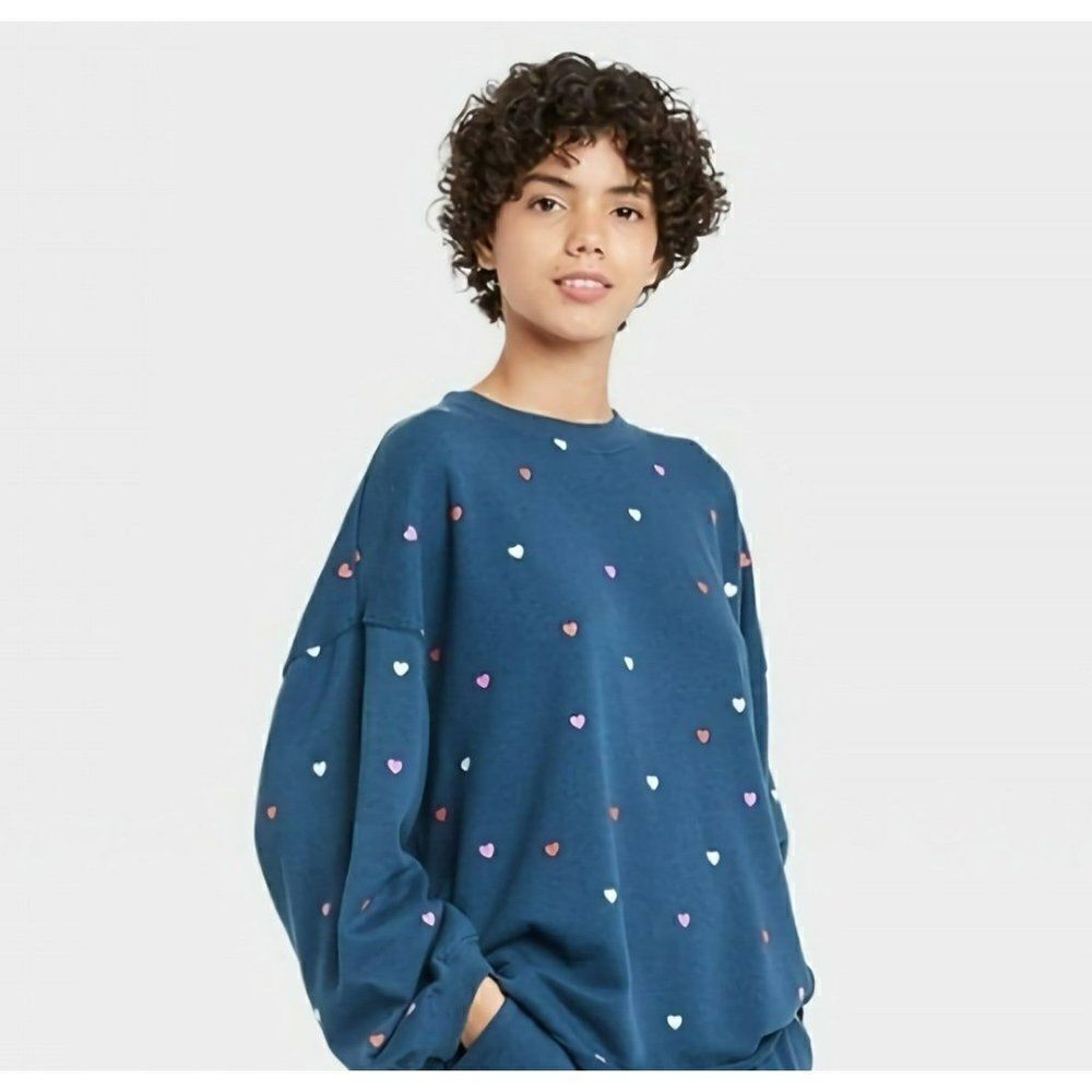 Mighty Fine - S - Heart Dot Pajama TOP Navy‎